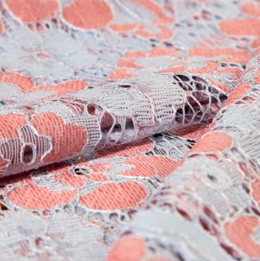 Кружево голубое/коралловое 201-21-86