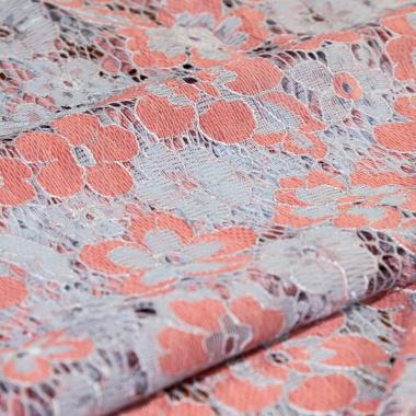 Кружево голубое/коралловое 201-21-86