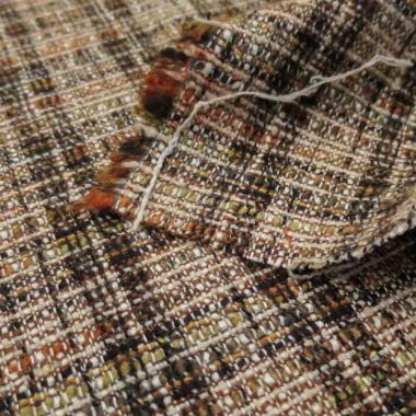 Твид в стиле Шанель коричнево-оранжевый  (клетка) 7972.072.2