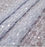 Шифон голубой с пайетками и перышками WL001.043.7